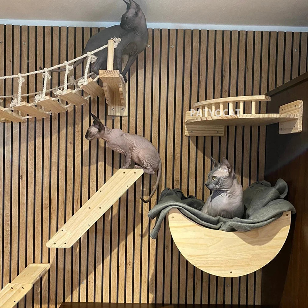 Cat Climbing Shelves Wall Mounted Cat Bridge And Cat House Wooden Pet Shelves Tree Tower For Sleeping Climbing Cat Perch Tree