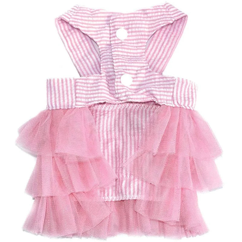 Princess Dog Dress for Small Dogs, Chihuahua Yorkie Layer Stripe Mesh Tutu Skirt Puppy Summer Clothes Pet Bowknot Dresses