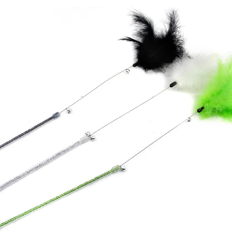 Cat Toy Cat Teaser Sticks Steel Wire Cat Teaser Rod Bell Feather Ball Chicken Feather Cat Teaser Rod Plastic Cat Toys
