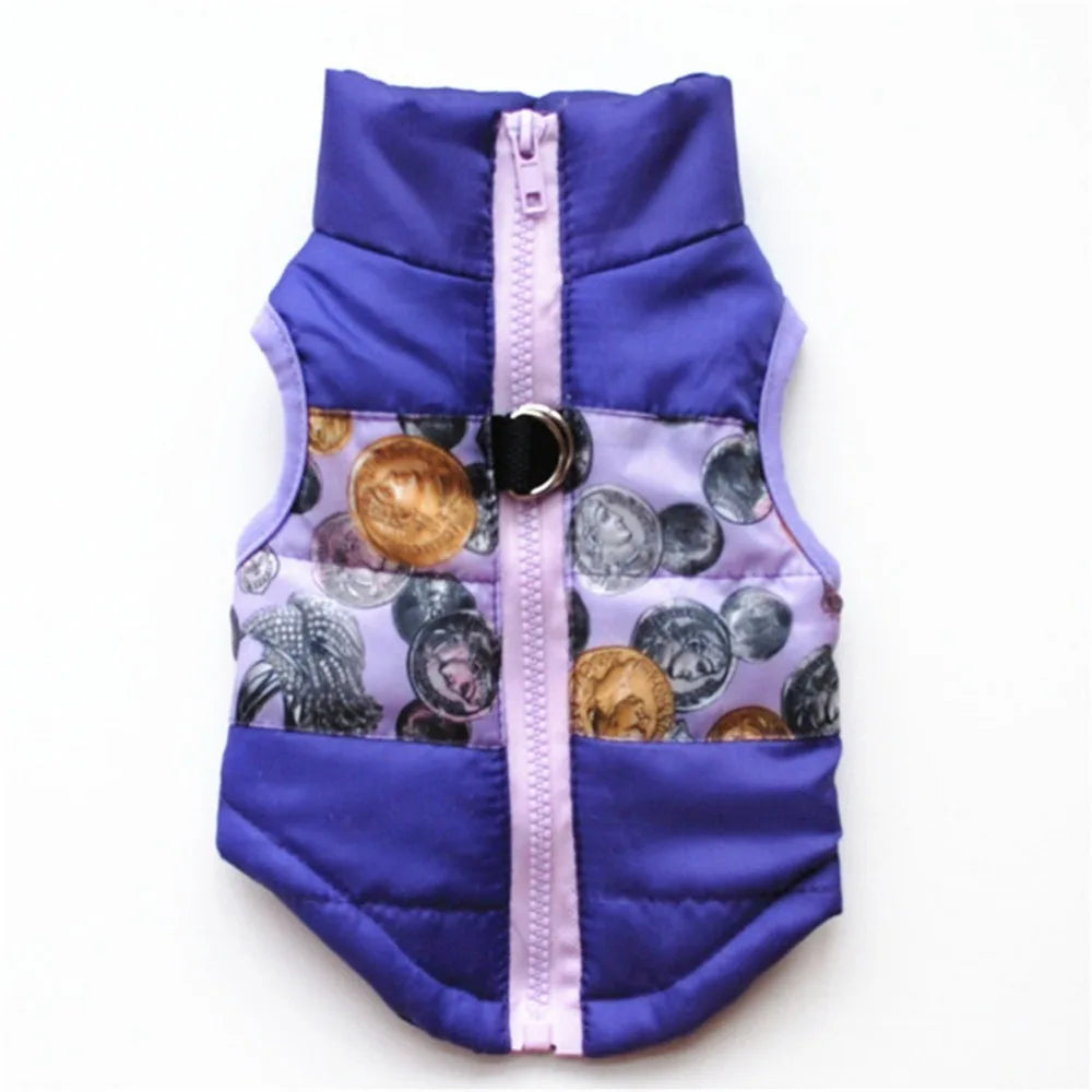 Windproof Pet Vest Jacket Winter Warm Big Dog Clothes Puppy Harness Clothing Funny Printed Coat for Small Medium Dogs Cats XS-XL