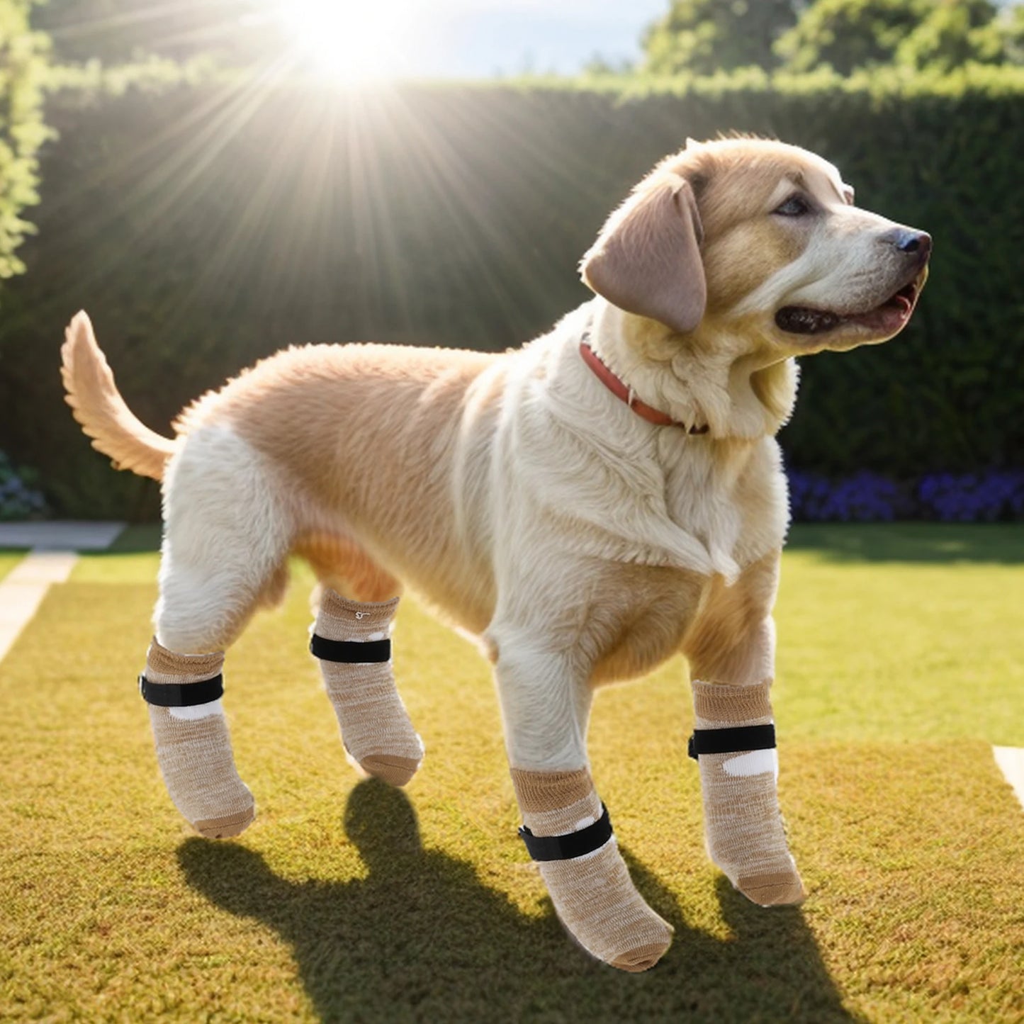 4pcs Anti-Slip Dog Socks with Adjustable Sticky Tapes Pet Socks for Puppy Dog Paw Protector Indoor Wear Dog Socks