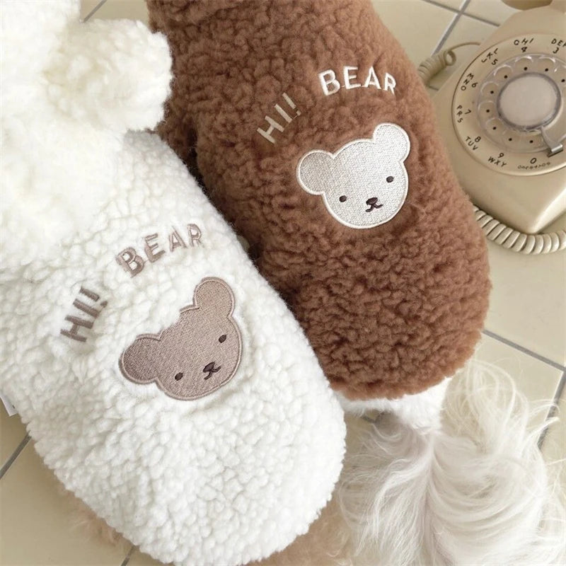 Super Warm Pet Winter Clothes Cosplay Costume Bear Shaped Outfits for Small Medium Puppy New Year Double Fleece Cat Clothing