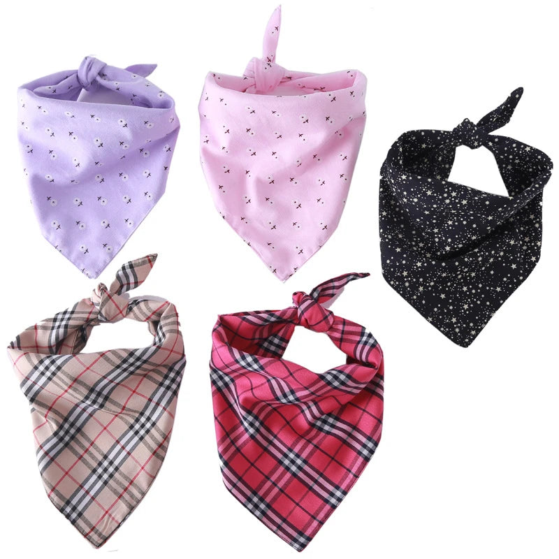 Floral Cotton Pet Collar for Kitten Double Layered Dog Harness Accessories Luxury Designer Outdoor Plaid Triangle Neck Collar