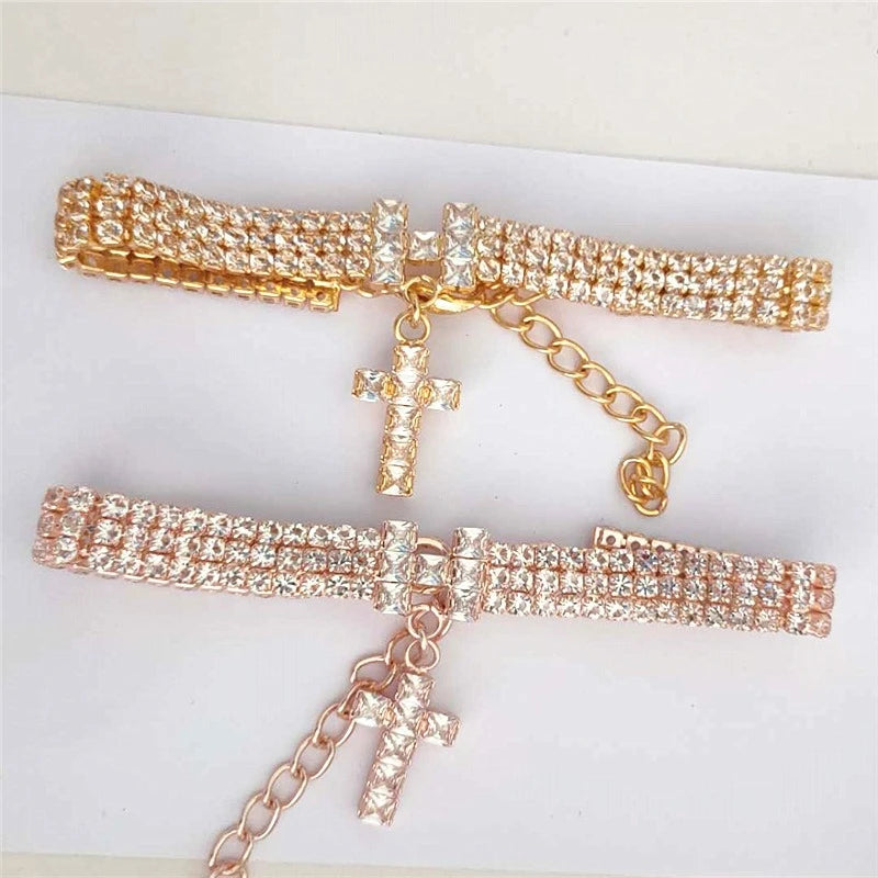 AAA Zircon Cross Cat Accessories Pet Necklace Adjustable Rose Gold Collar for Small Medium Puppy All Season Birthday Neck Gear