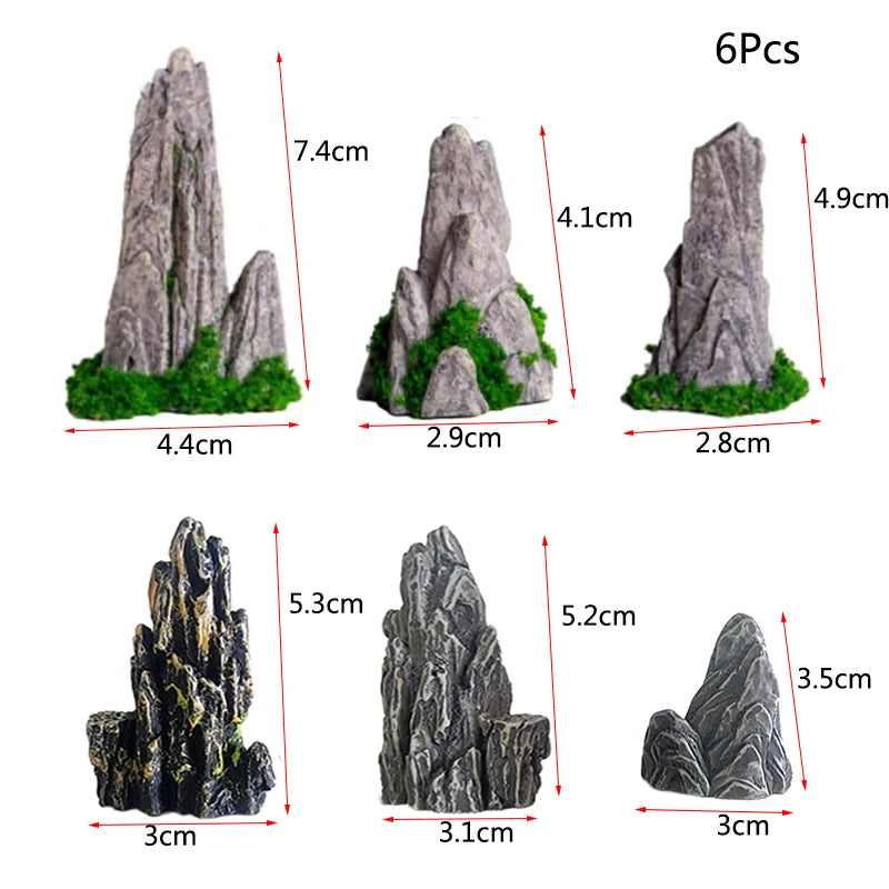 Simulated Moss Small Rockery Aquarium Ornaments Decoration Artificial Resin Pool for fish Tank Creative Ornament Background Home