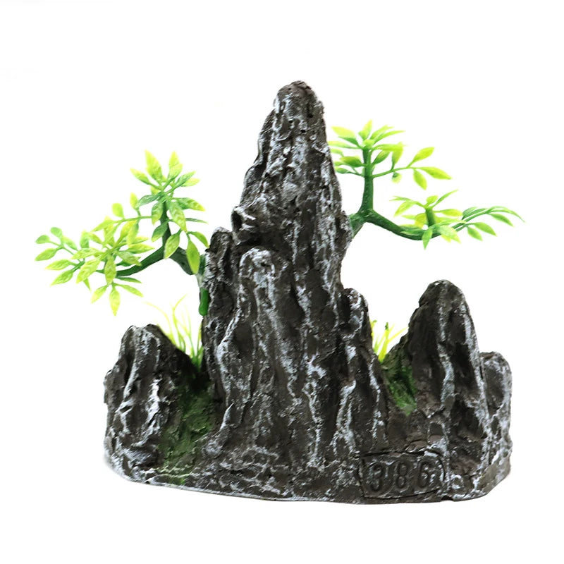 Resin Aquarium Rockery Mountain Decoration Artificial View Rock Cave Stone Tree Fish Tank Ornament Pet Supplies Home Decor