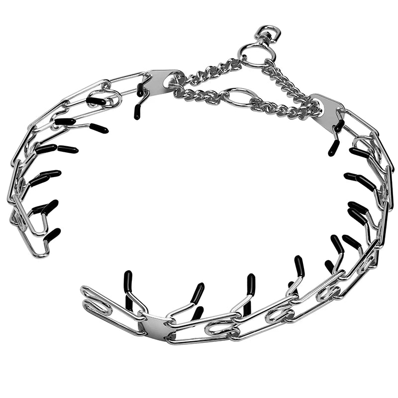 Dog Collar Choke Stainless Steel Pinch Dog Training Collar with Comfort Rubber Tips Adjustable Metal Silver Pet Prong Necklace