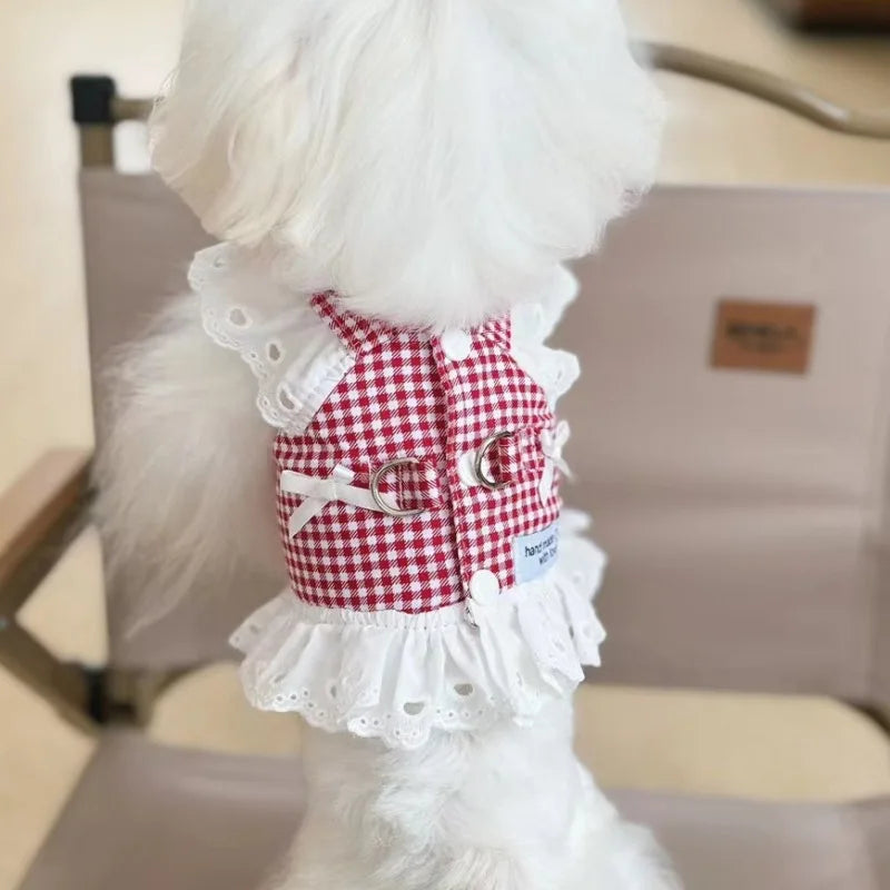 Plaid Dog Harness for Small Dogs, Lightweight Cotton Lace Puppy Harness Vest Dog Accessories Yorkie Chiwawa Beagle Pet Supplies