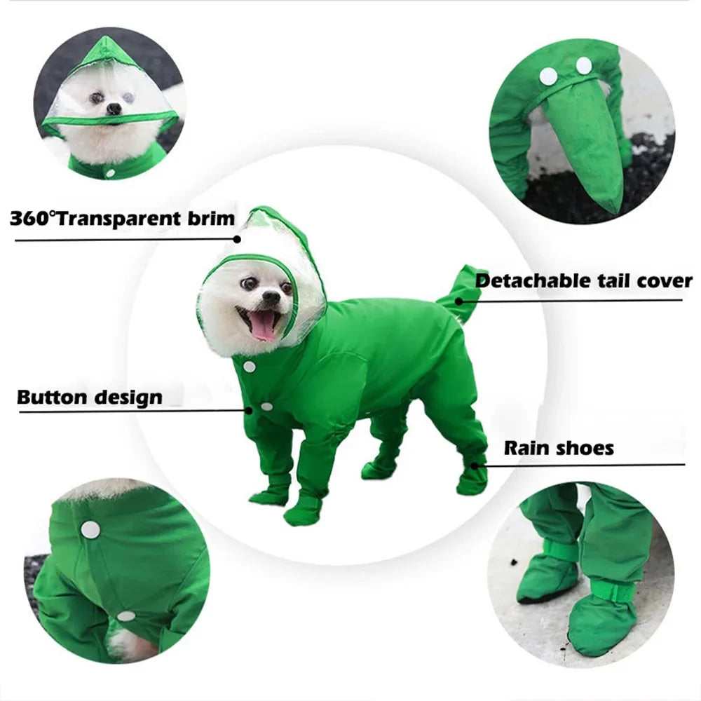 Small Dog Raincoat Hooded Pet Rain Wear Waterproof Teddy Poncho with Rain Boots Adjustable Puppy Dog Full Body Coverage with Hat