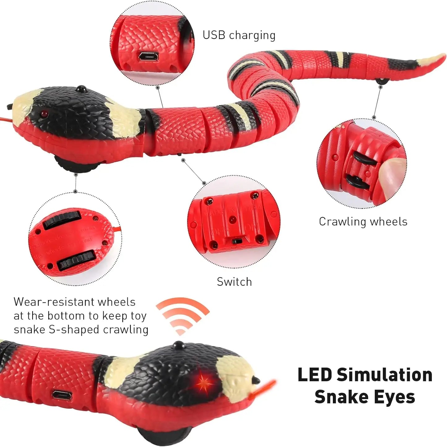Smart Sensing Interactive Cat Toys Automatic Eletronic Snake Cat Teasering Play USB Rechargeable Kitten Toys for Cats Dogs Pet