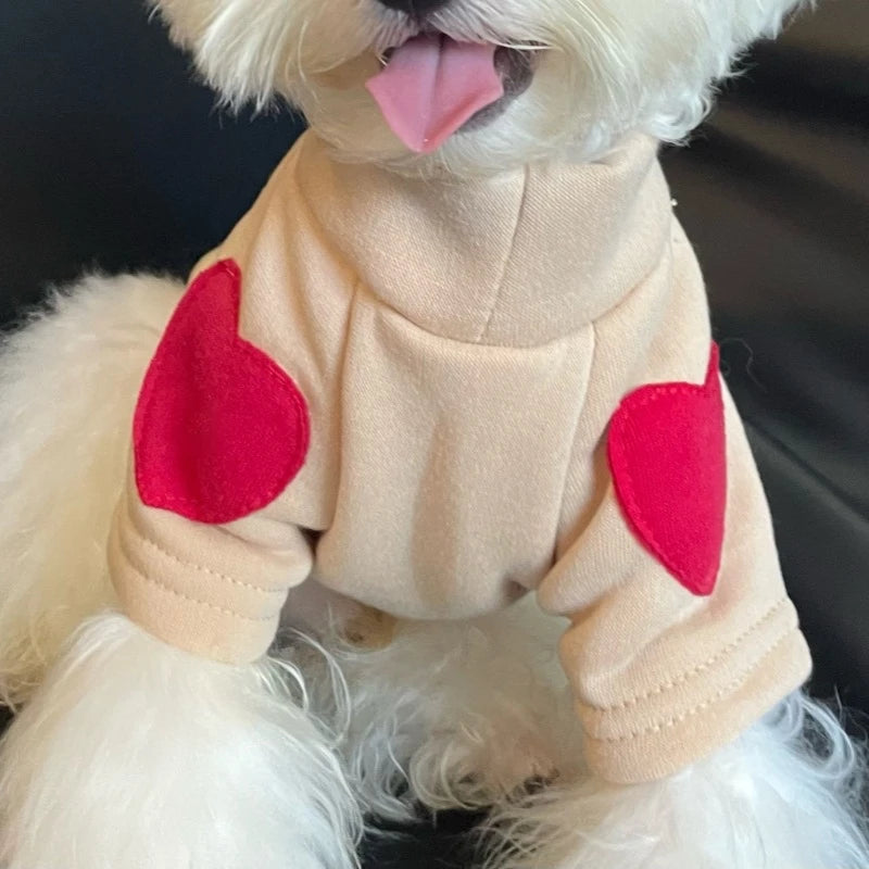 Autumn Winter Plush Pet Dog Clothes Heart Print Soft Velvet Cat Hoodie Teddy Pet Overalls Thick Warm Yorkshire Marzis Clothing