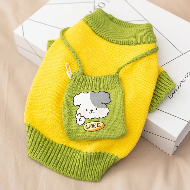 Sweater for Dog Cute Dog Clothes with Bag Autumn Winter Warm Costume Pet Cat Dog Knitted Coat Korean Bichon Chihuahua Clothing