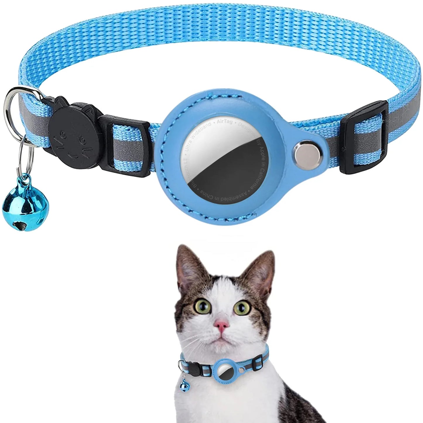 Airtag Cat Collar with Bell and Safety Buckle, Reflective Breakaway Collar with Airtag Holder for Cats Small Dogs Kitten Puppy