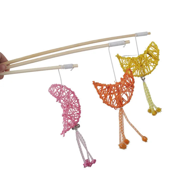 Cat Toy Cat Teaser Sticks Wooden Cat Stick Moon Rattan Molar Bite-resistant Cat Stick Cat Toy