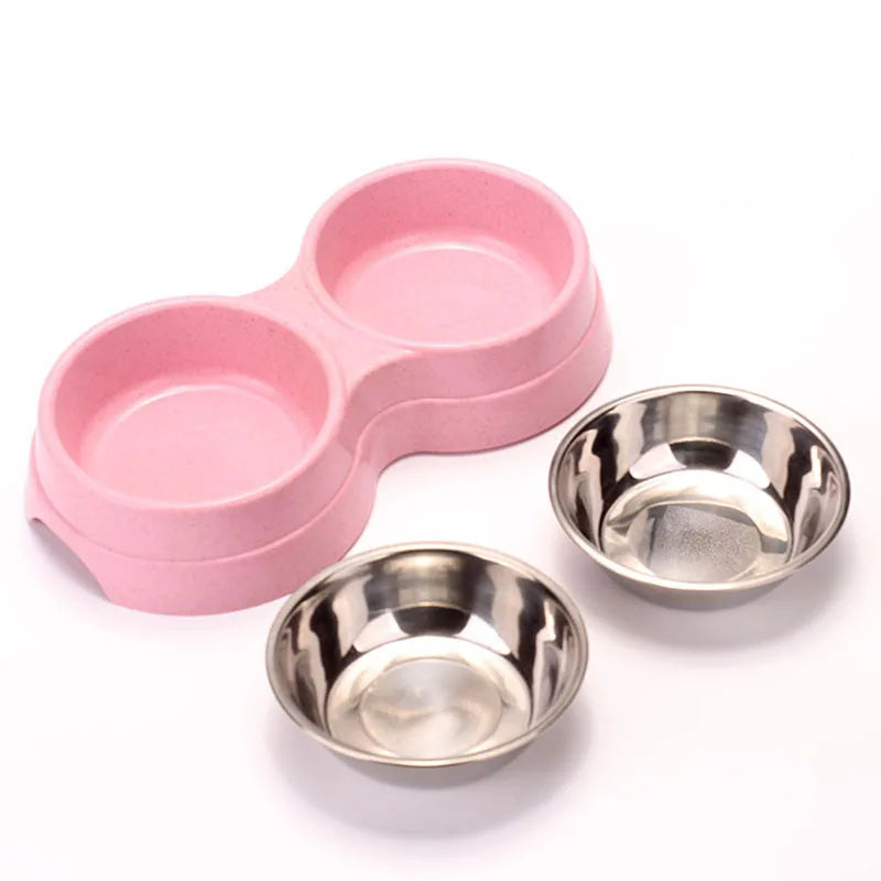 Pet Stainless Steel Bowls Double Puppy Dog Food and Water Bowls Set Cat Bowls Pet Feeder Dishes Dual Bowls for Small Dogs Cats