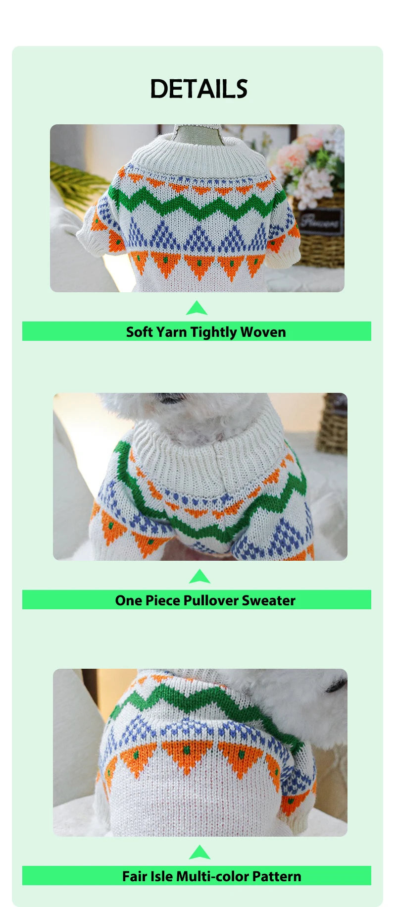 Fair Isle Colorized Pet Dog Sweater Warm Winter Wool Knitting Sweatshirt for Puppy New Year Outdoor Unisex Overalls Pet Clothing