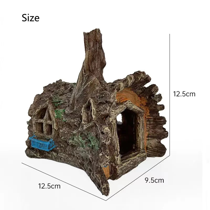 Resin Aquarium Ornaments Decorations Artificial Bark House Cave Landscaping Accessories For Fish Tank Aquarium Background