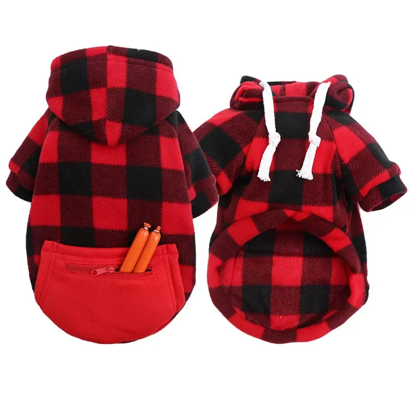 Plaid Dog Hoodie Pet Dog Clothes Sweaters With Hat And Pocket Design Autumn Winter Windproof Dog Clothing For Small Medium Dog