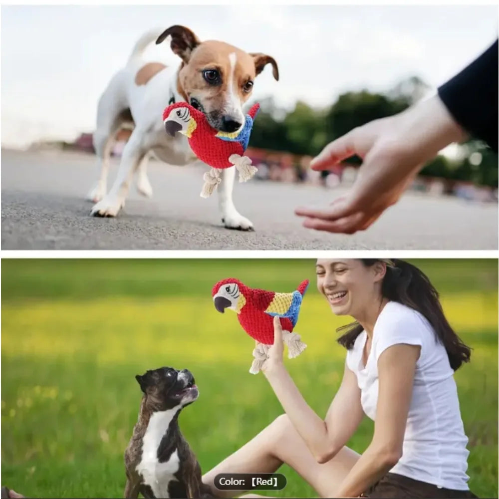 A Red Parrot-Shaped Plush Pet Funny Toy That Makes Sounds And Is Designed for Cute Dogs to Chew And Clean Their Teeth Dog Toy