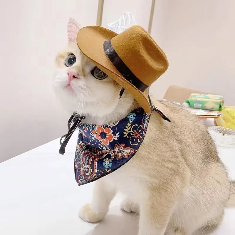 Pet Hat Dog Cat Western Cowboy Hat Halloween Pet Outdoor Caps Funny Retro Photo Prop Dog Accessories Doll Decor Pet Products