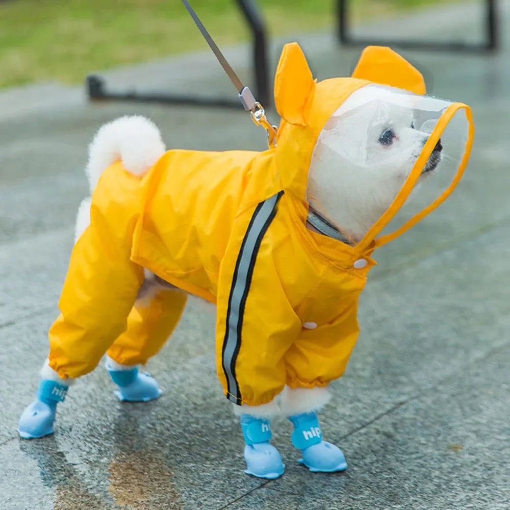 Small Dog All-Body Waterproof Raincoat Funny Animal Shaped Pet Puppy Raincoat Dog Rain Coat Hooded Clothing Outdoor Reflective