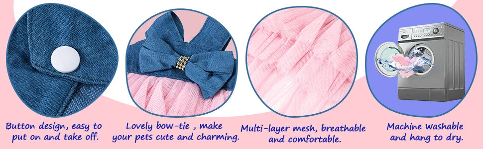 Princess Dog Dress for Small Dogs, Chihuahua Yorkie Layer Stripe Mesh Tutu Skirt Puppy Summer Clothes Pet Bowknot Dresses