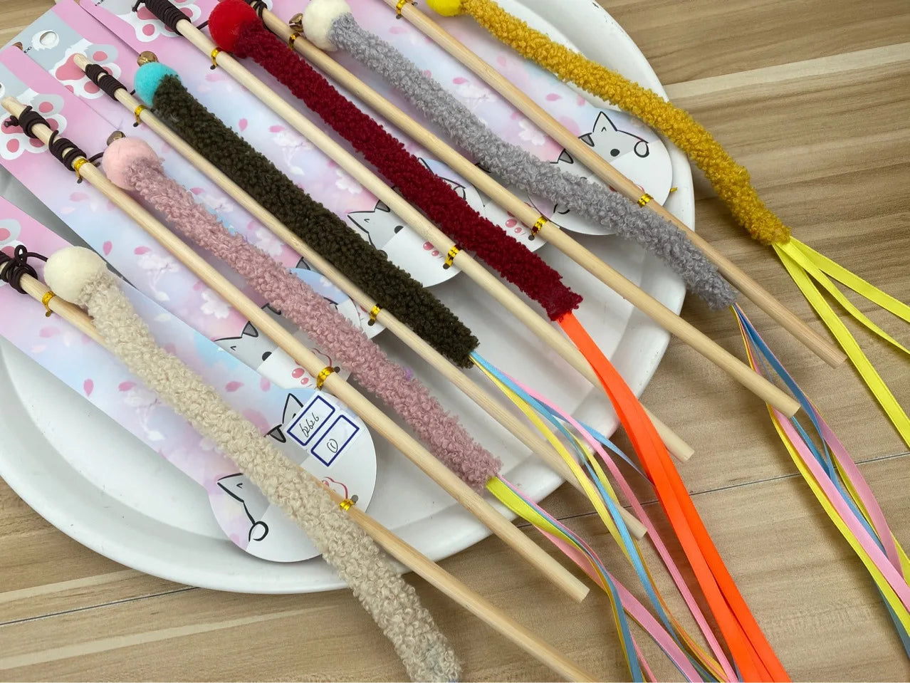 Cat Toy Cat Teaser Sticks Teasing Cats Stick Cats Toys Strips Ribbons Tassels Pet Cats Self-hi Interactive Biting Pet Supplies.