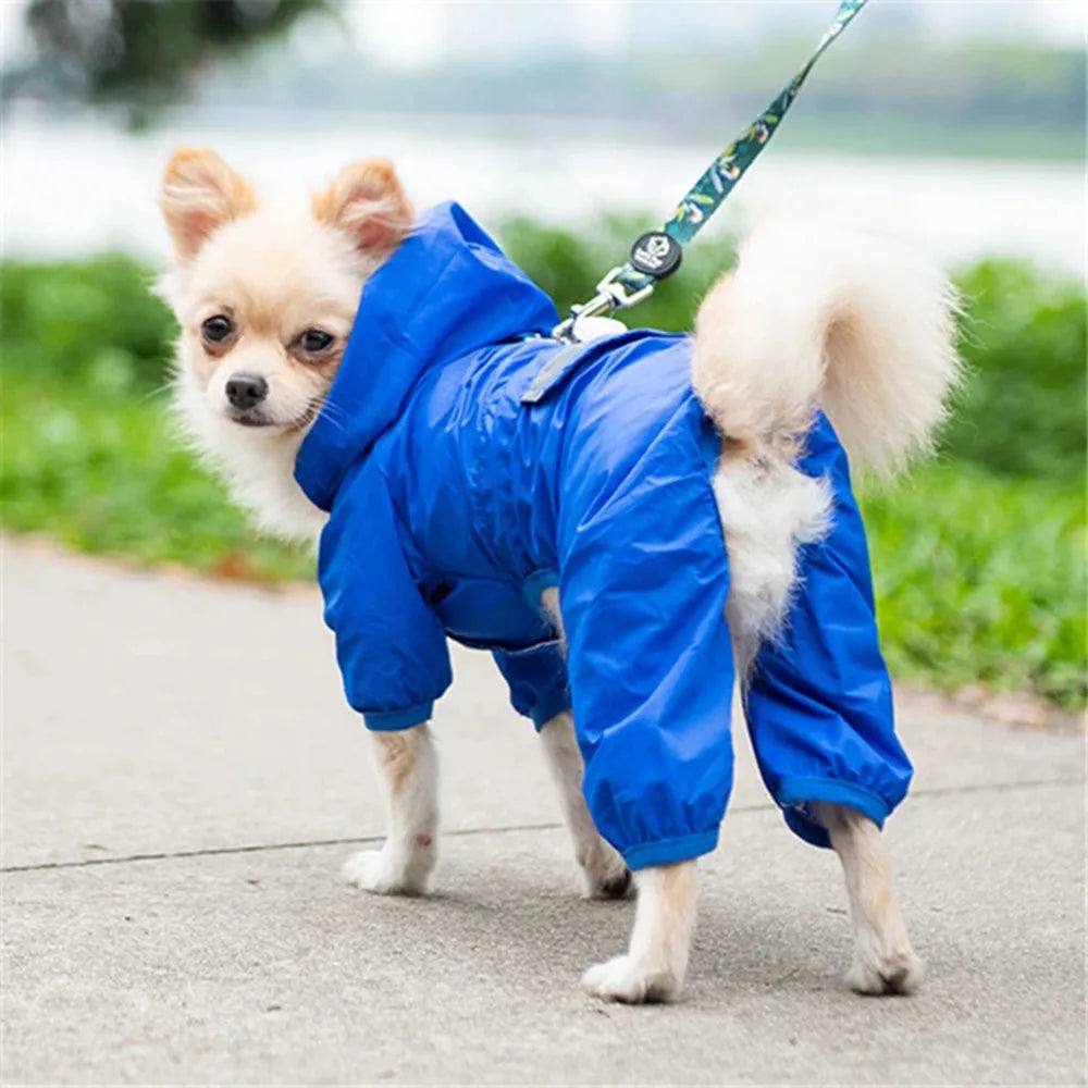 Dogs Raincoat Adjustable Puppy Dog Raincoat Waterproof 4 Legs Raincoat for Small Dogs Outdoor Pet Poncho with Reflective Strap