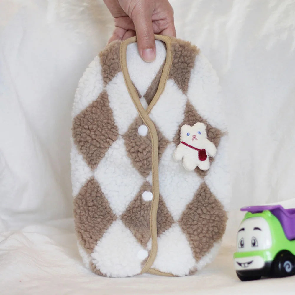 Fashionable Plaid Fleece Cat Clothes Cat Coat Jack Cute Bear Vest for Kitten Small Dogs Clothing Pet Outfits Winter Cat Costume