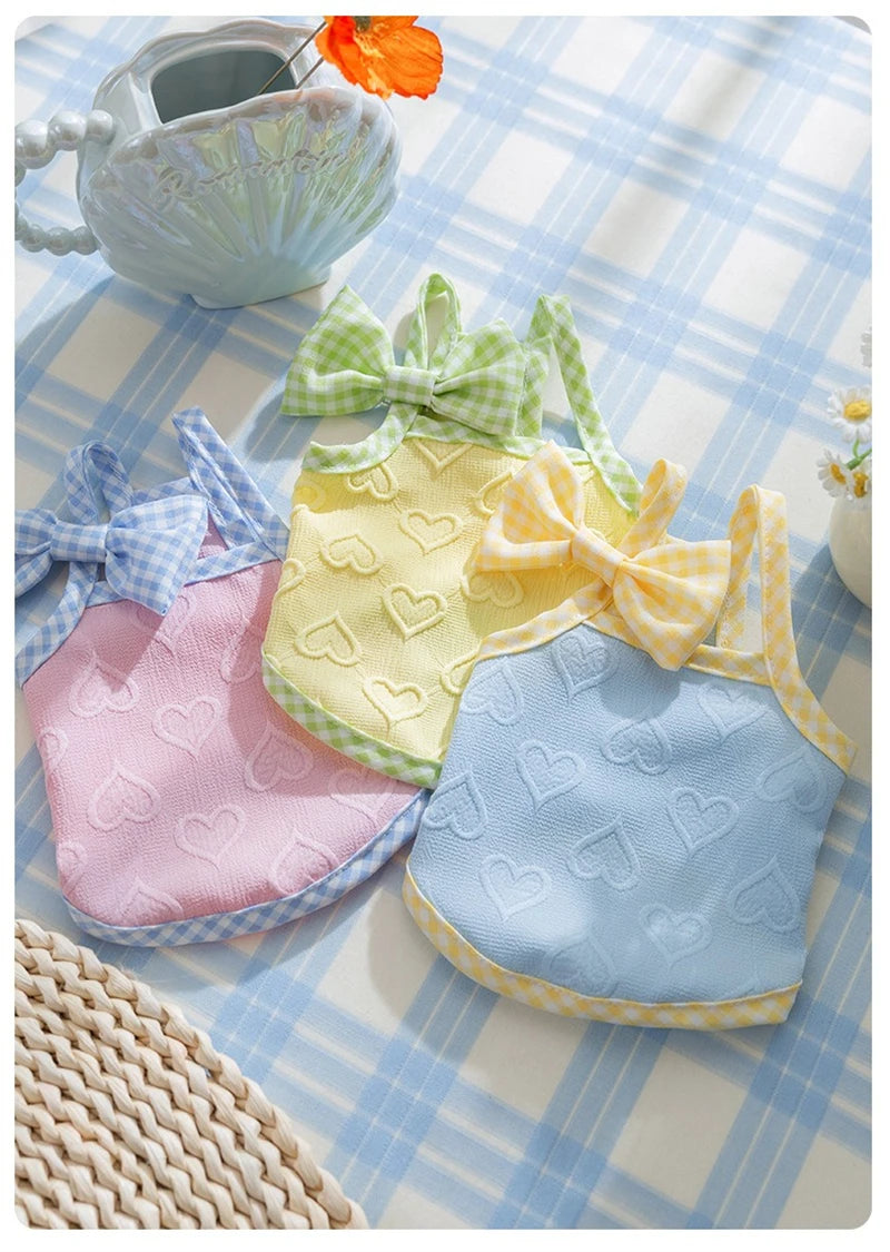 Sweetheart Bow Tie Hairpin Pet Dog Clothes Countryside Leisure Summer Vest for Small Puppy Soft Cotton Chihuahua Cat Clothing