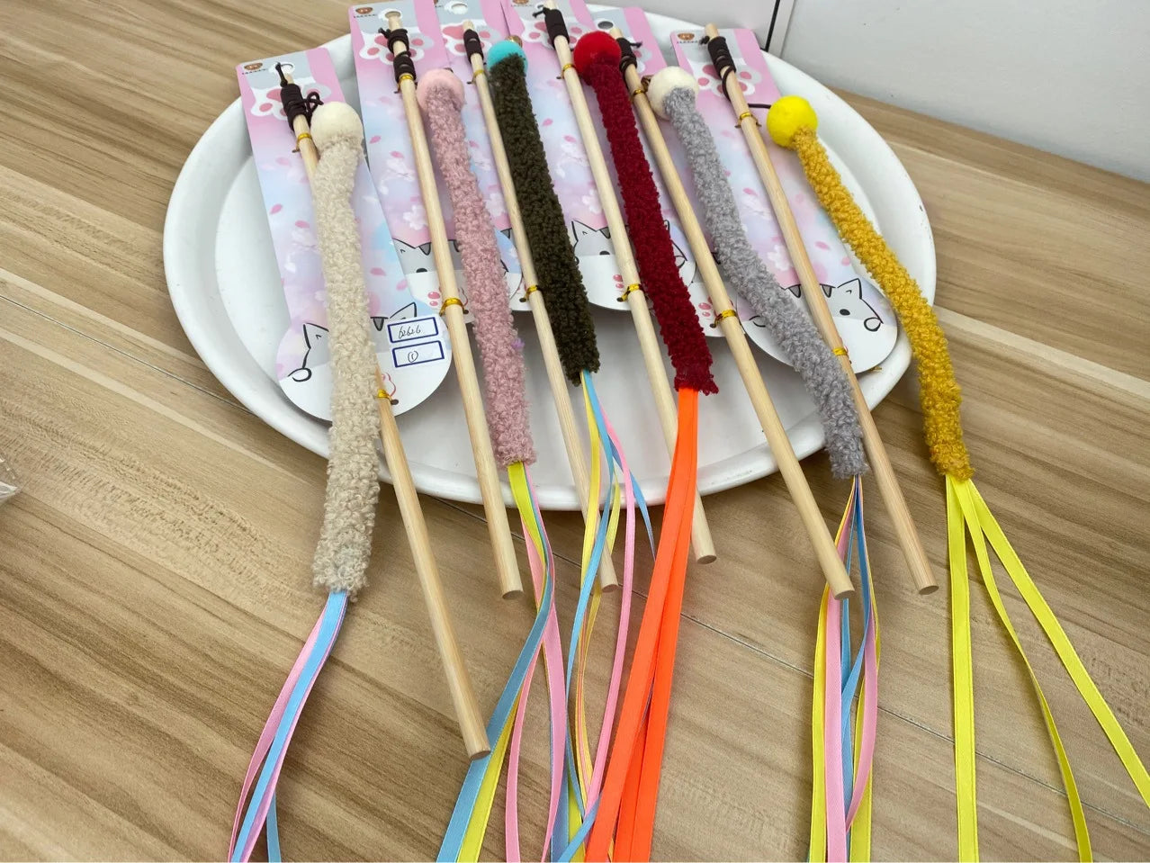 Cat Toy Cat Teaser Sticks Teasing Cats Stick Cats Toys Strips Ribbons Tassels Pet Cats Self-hi Interactive Biting Pet Supplies.