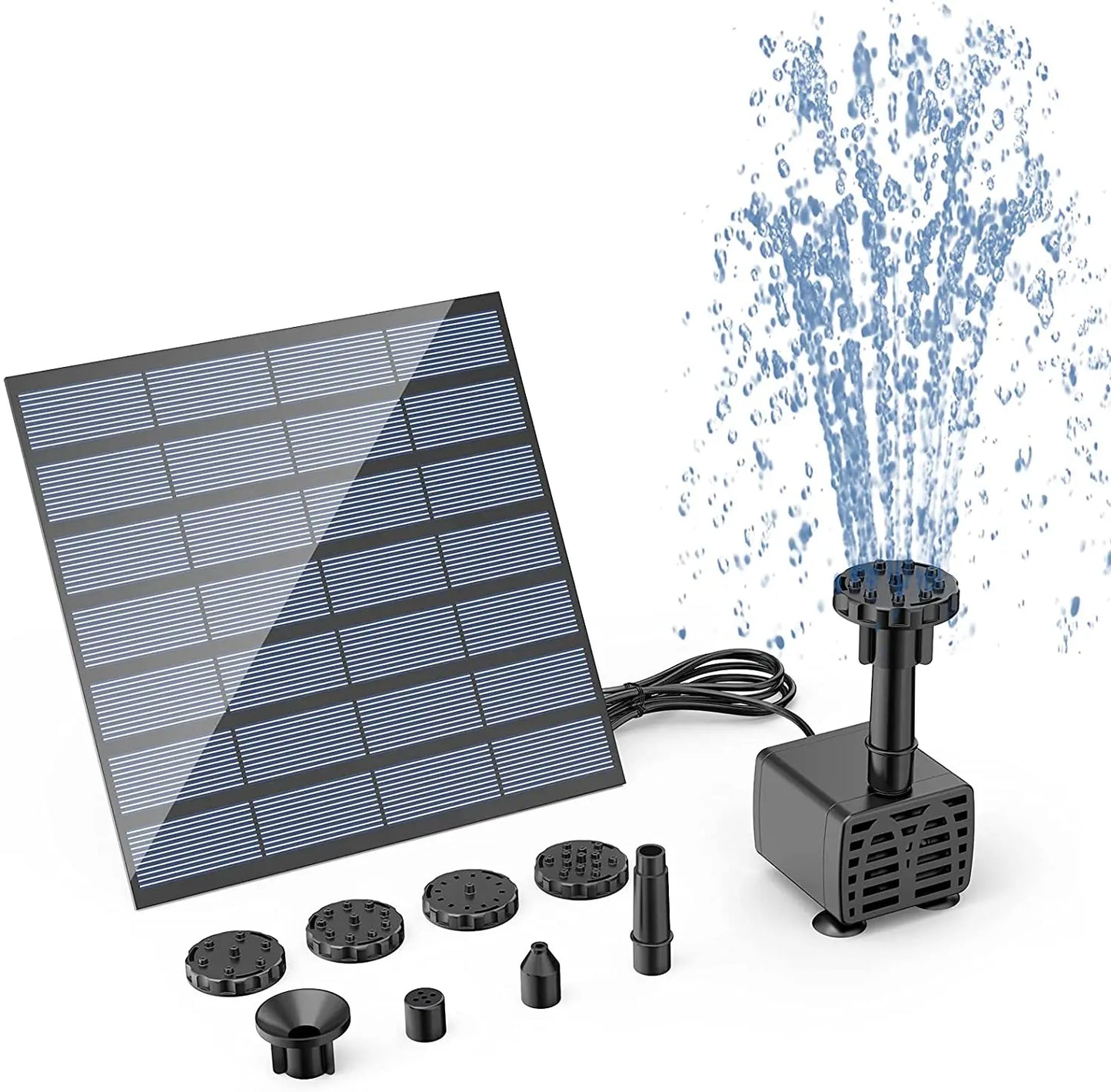2.5W Solar Fountain Pump,with 6Nozzles and 4ft Water Pipe,Solar Powered Pump for Bird Bath,Pond,Garden and Other Places