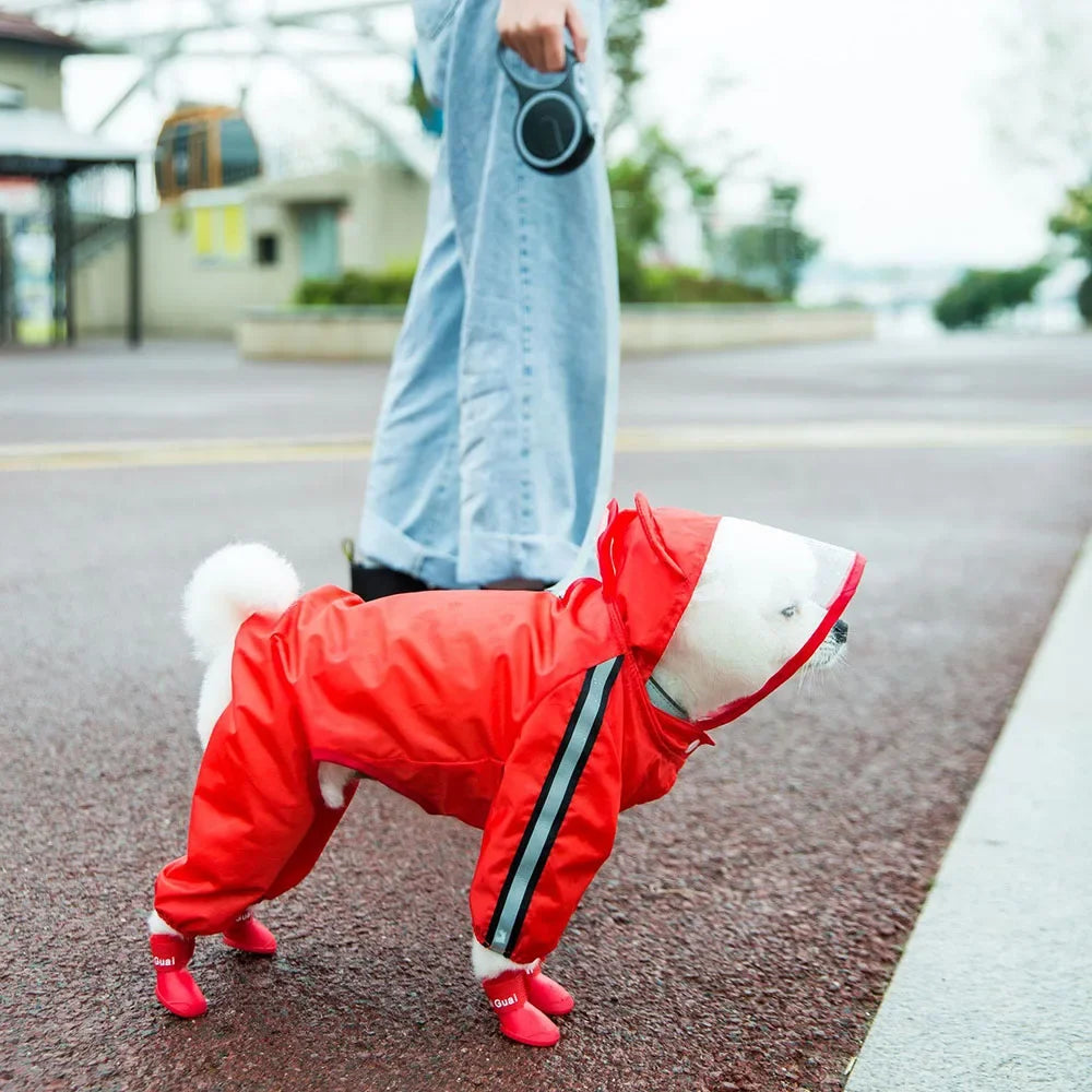Small Dog All-Body Waterproof Raincoat Funny Animal Shaped Pet Puppy Raincoat Dog Rain Coat Hooded Clothing Outdoor Reflective
