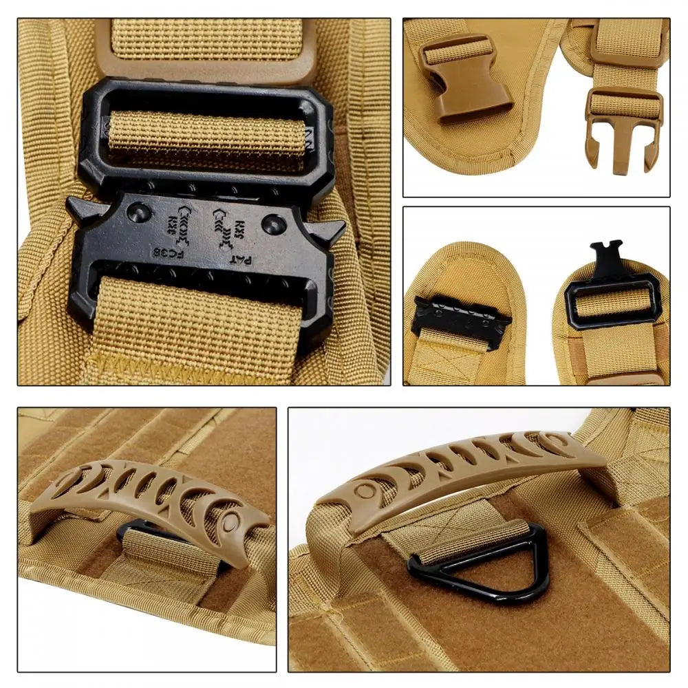 Tactical Training Large Dog Harness Collar Leash Molle Pouches Military Service Dog Vest Heavy Duty Dog Harness for Medium Dogs