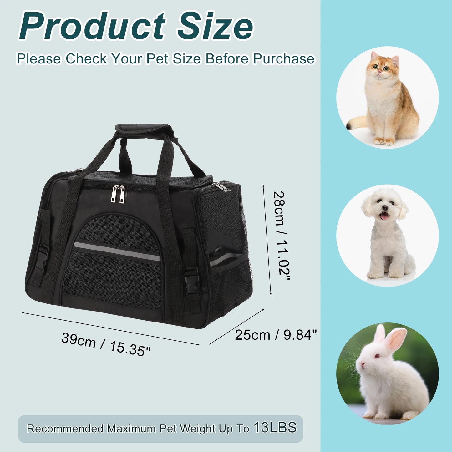 UXCELL Pet Carrier Puppy Carrier Dog Bags for Small Cats Dogs Puppies Up to 13 Lbs Black 600D Oxford Cloth Pet Carriers