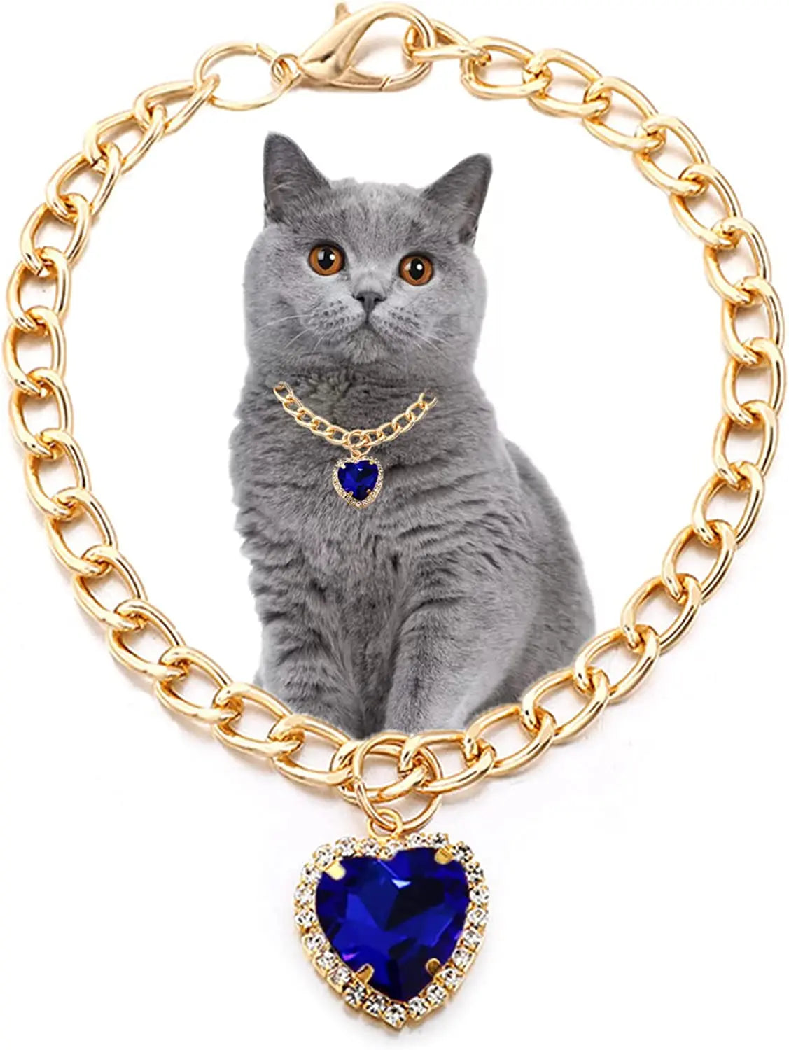 Luxury Dog Cat Necklace Jewelry with Heart Diamond Pendant Design Gold Chain Collar Pet Wedding Birthday Costume Accessories