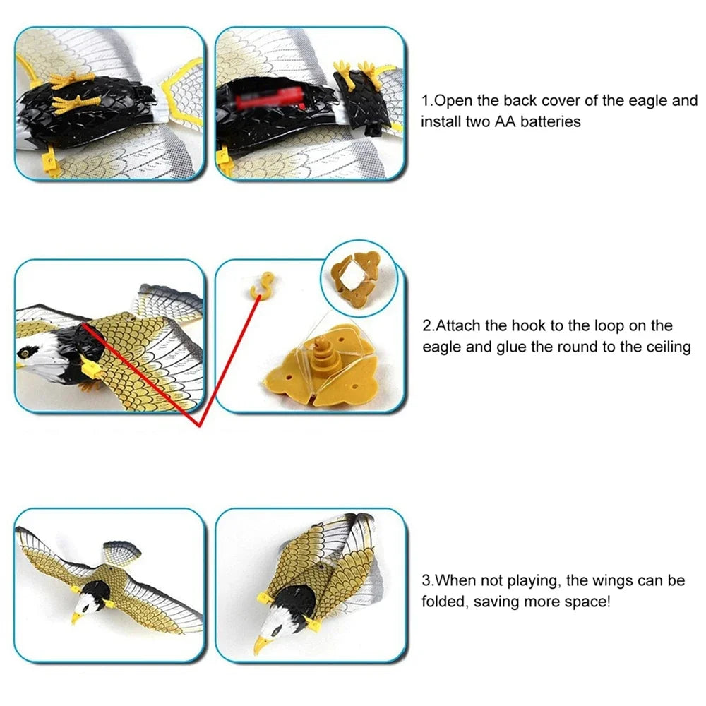 Pet Toy Electric Simulation Fake Eagle Electronic Rotation Simulation Bird Hanging Interactive Teasing Cat Dog Toy Silent Model