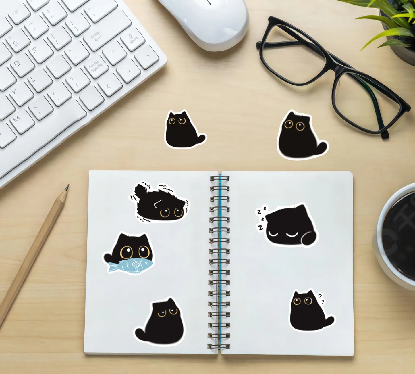 40PCS Black Cat Cute Kawaii Stickers Vintage For DIY Notebook Guitar Scrapbooking Motorcycle Laptop Luggage Graffiti Decals