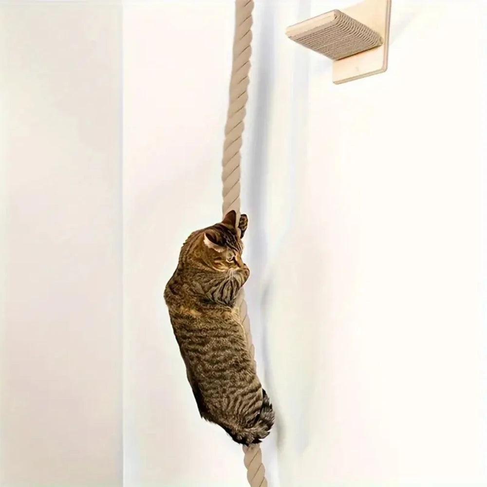 Cat Wall Shelf Perch Cat Stair with Jute Rope Cat Tree Wooden Cat Climbing Steps Kitten Training Tower Platform Pet Furniture