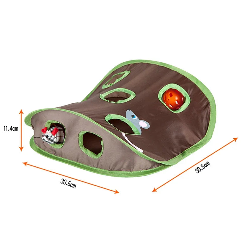 9 Hole Cats Playing Tunnel Foldable Mouse Hunt Toys Cat Mice Game Intelligence Bell Tent With Keeps Kitten Active Pets