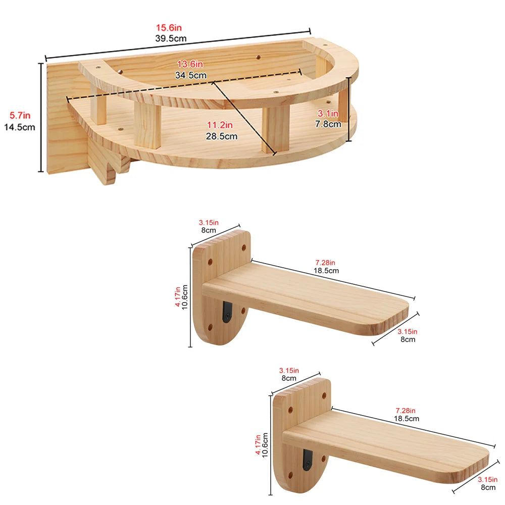 Cat Wall Mounted Solid Wooden Furniture Climbing Ladder and Cat Hammock with Scratching Post for Activity Indoor Cats Perches