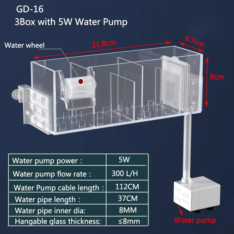Waterfall Fish Tank Filter Box Wall Mounted Built-in Silent Circulating Water Purifier For Aquarium Tank Box With Water Pump
