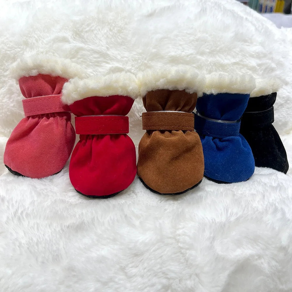 Solid Chamois Velvet Dog Socks Winter Outdoor Walking Chihuahua Non Slip Shoes for Puppy Soft Warm Accessories Feet Protector