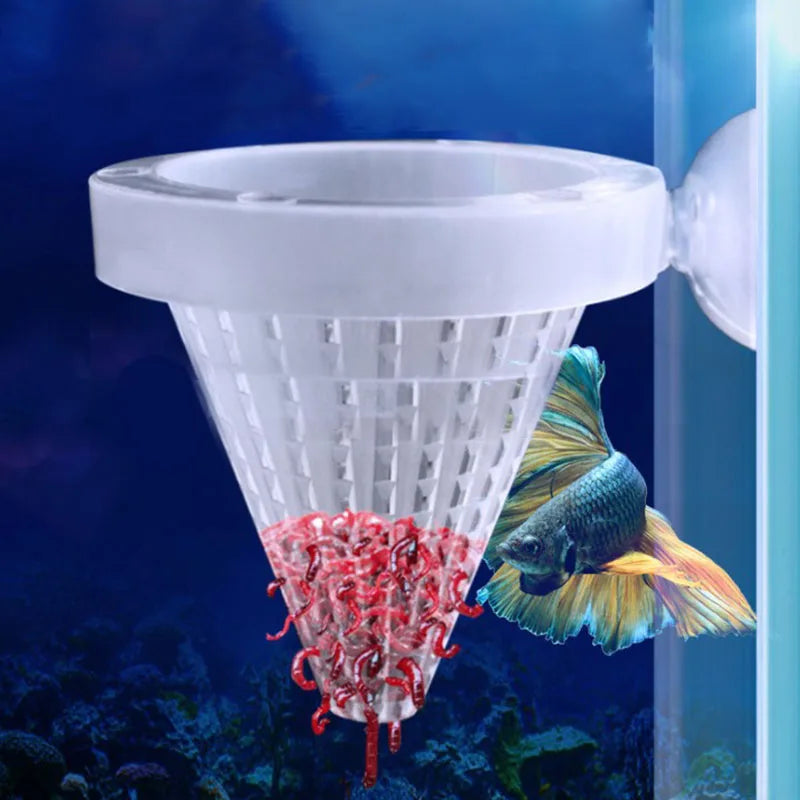 1pcs Plastic Feeder Set With Suction Cup For Aquarium Red Worm Feeding Fish Tank Cone Live Food Tapered Hopper Basket Supplies