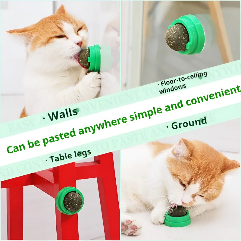 Natural Catnip Cats Wall Stick-on Ball Toy Scratchers Treats Healthy Natural Removes Balls to Promote Digestion Cat Grass Snack