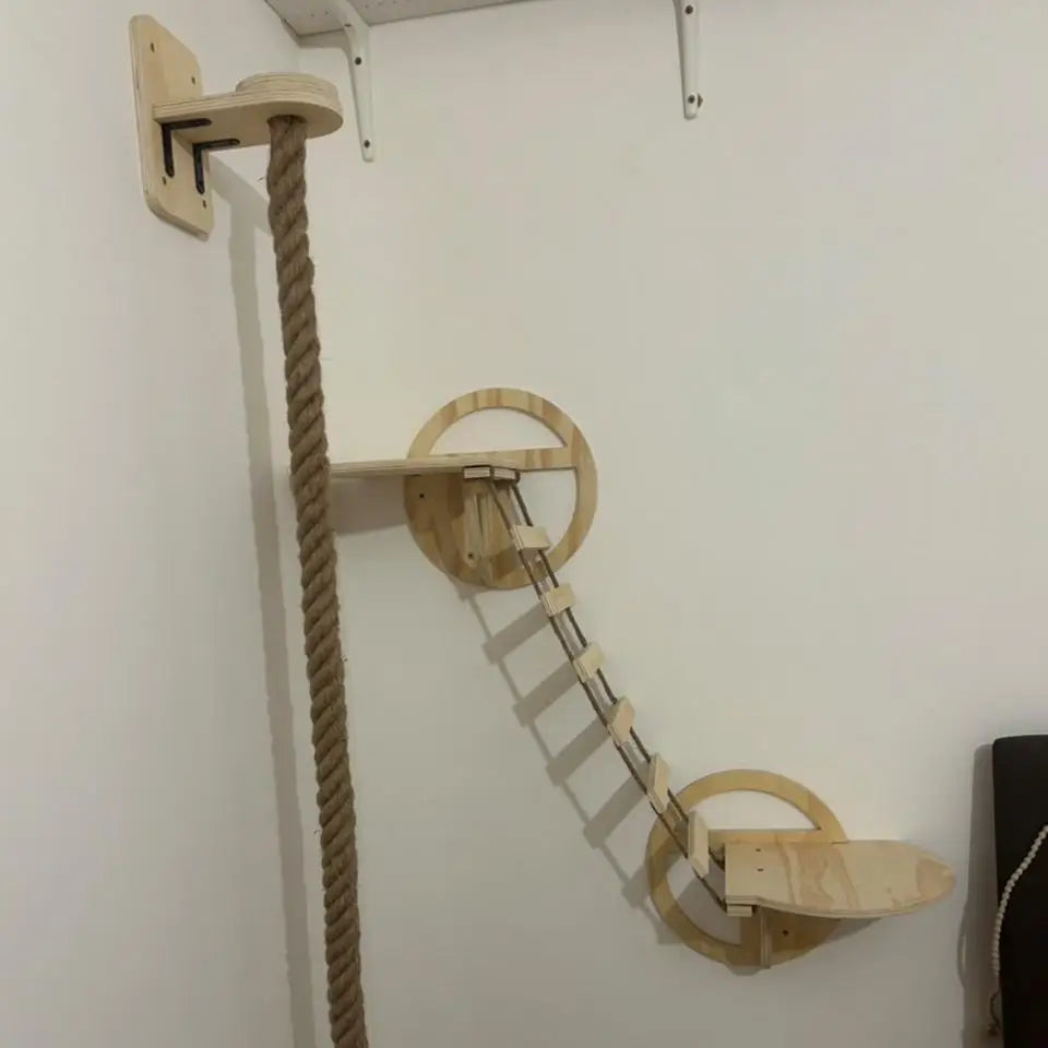 Cat Climbing Shelf Wall Mounted Hammock 1m Bridge With Sisal Scratching Post For Cats Tree Tower Platform Jumping Pet Furniture