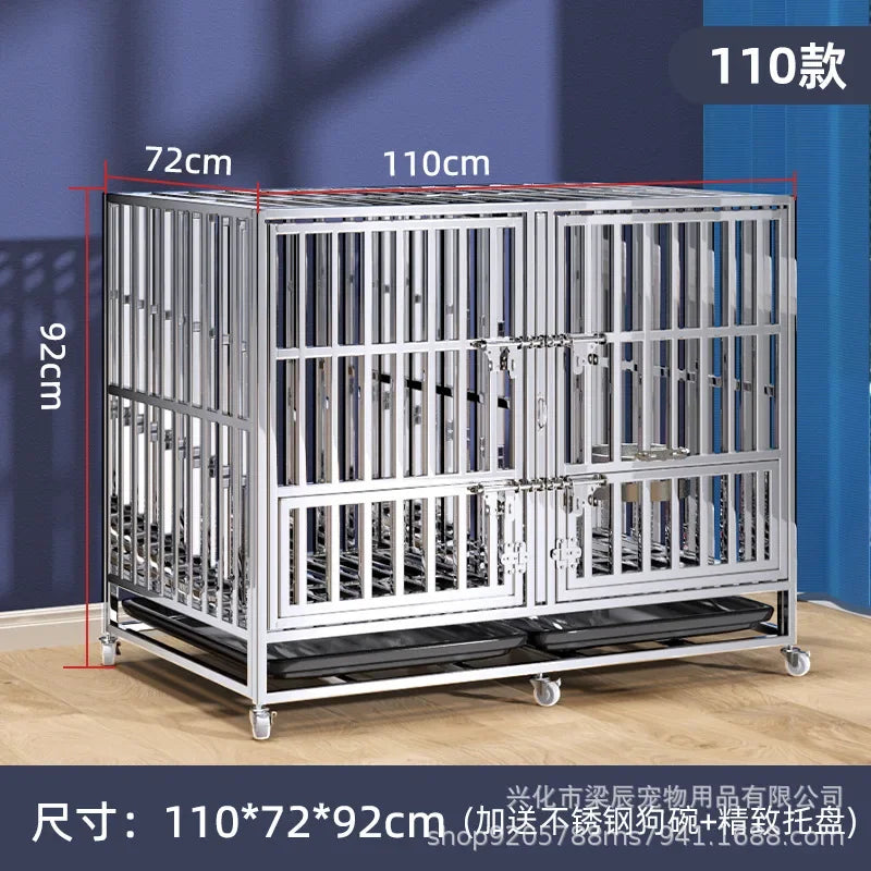 Stainless steel dog cage with partition mother and child cage square tube double cage large pet golden retriever ken