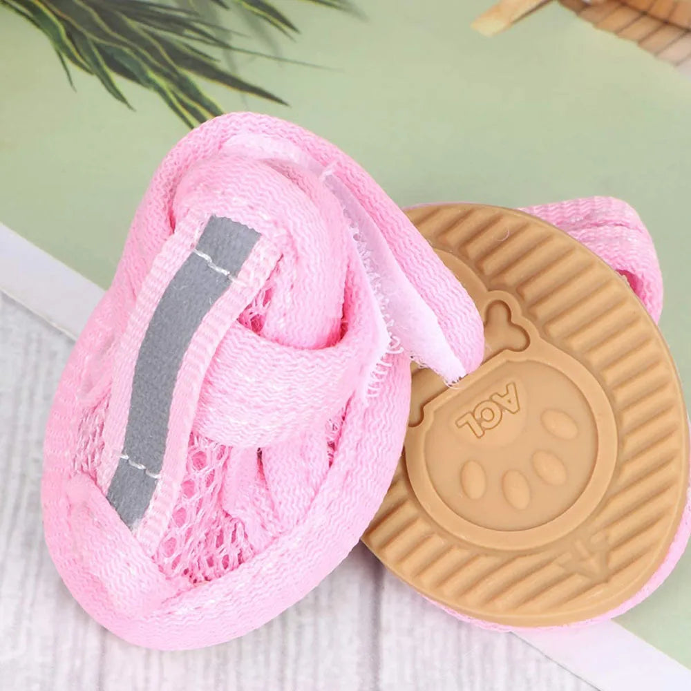 4pcs Small Size Dogs Mesh Sandals Breathable Summer Dog Shoes Safety Reflective Anti-Slip Sneakers for Puppy Teddy Pet Supplies