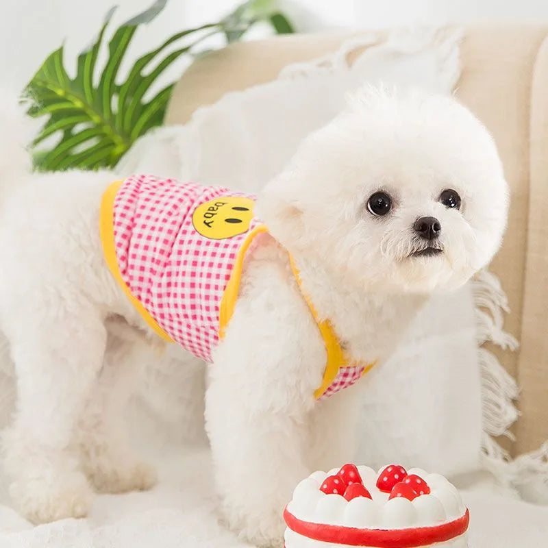 Summer Suspenders Dog Clothes Cute Smile Plaid Dog Vest Pet T-Shirt Chihuahua Pug Bichon 2024 Puppy Apparel Girls Dog Shirt