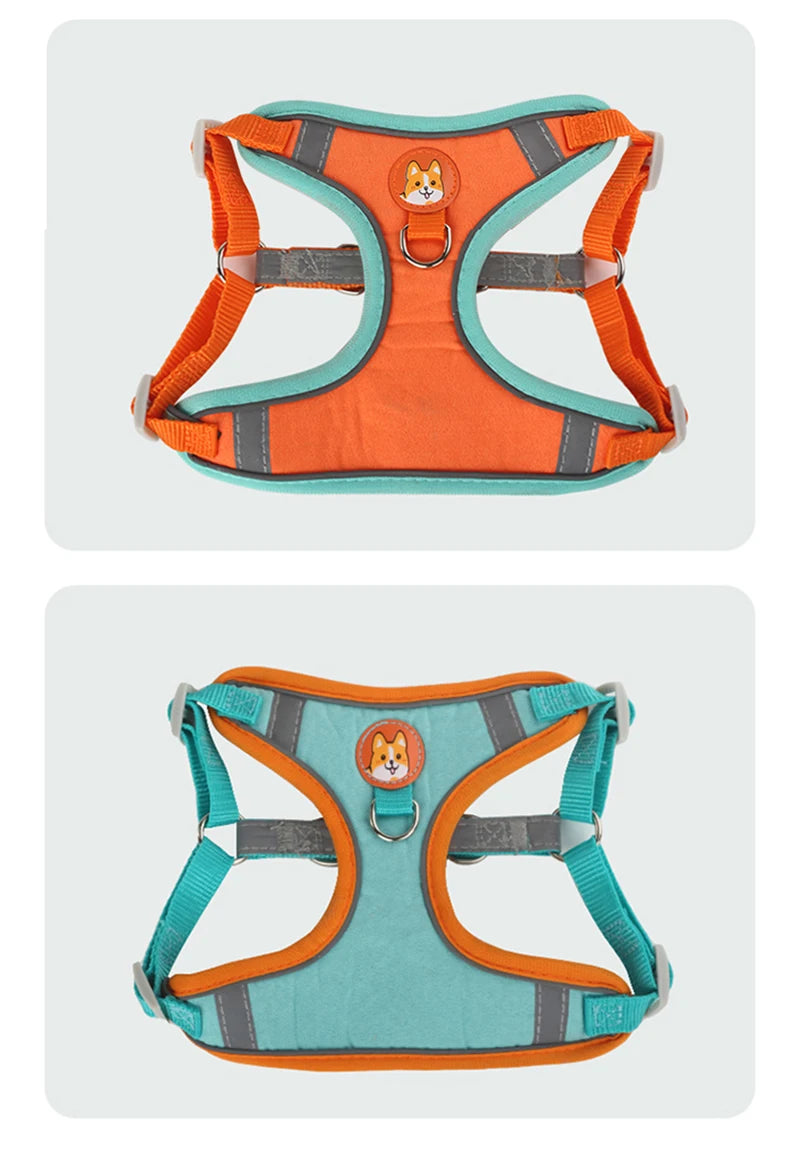 Pet Suede Chest Harness Vest Dog Strap Reflective Leash Retractable For Small Light And Convenientn